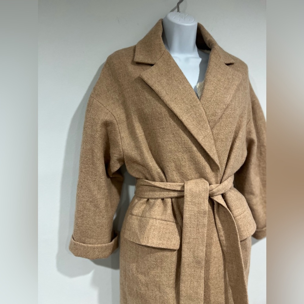 Zara wool belted coat tan š„blogger style aritzia maxmara nanushka - Picture 8 of 16